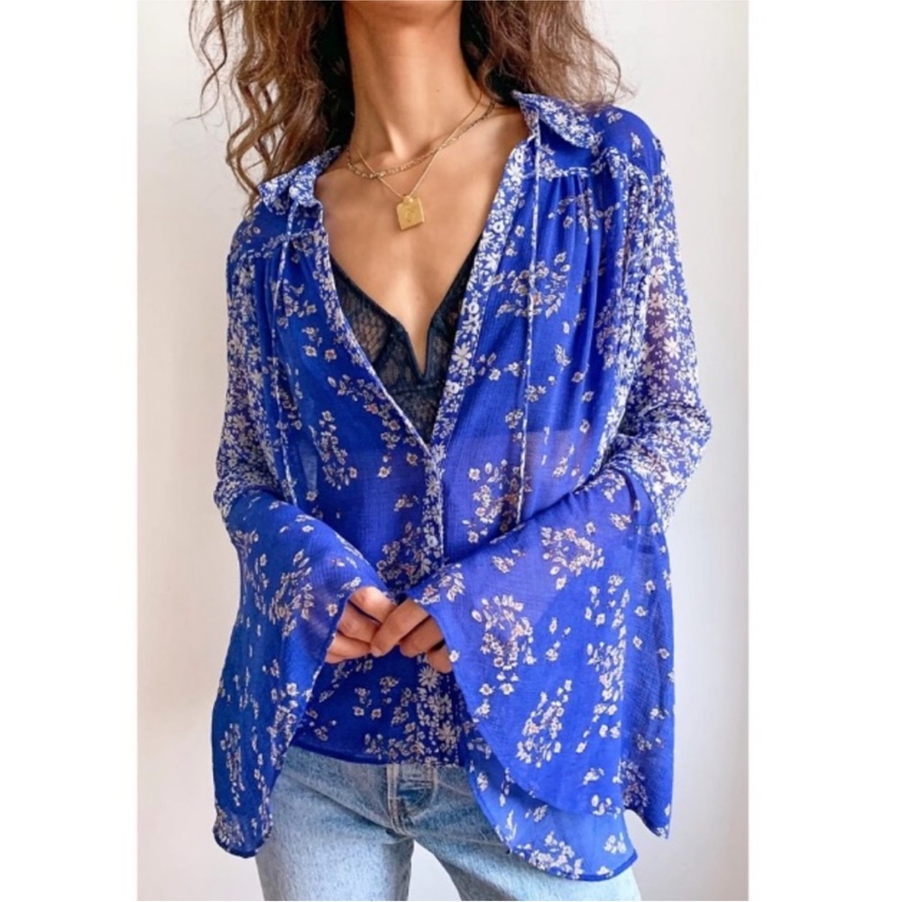 Free People Serena Blue Top